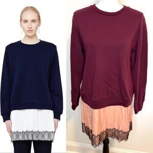 SueUNDERCOVER Japan Y2K Sweatshirt With Lace Trim In Maroon Pink Size 2 Small